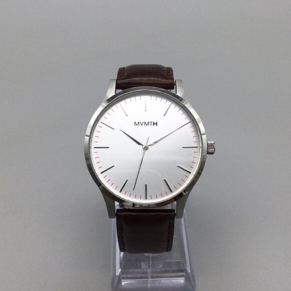 MVMT Watch Men 40mm Silver Tone Brown Leather Band New Battery - Picture 2 of 16